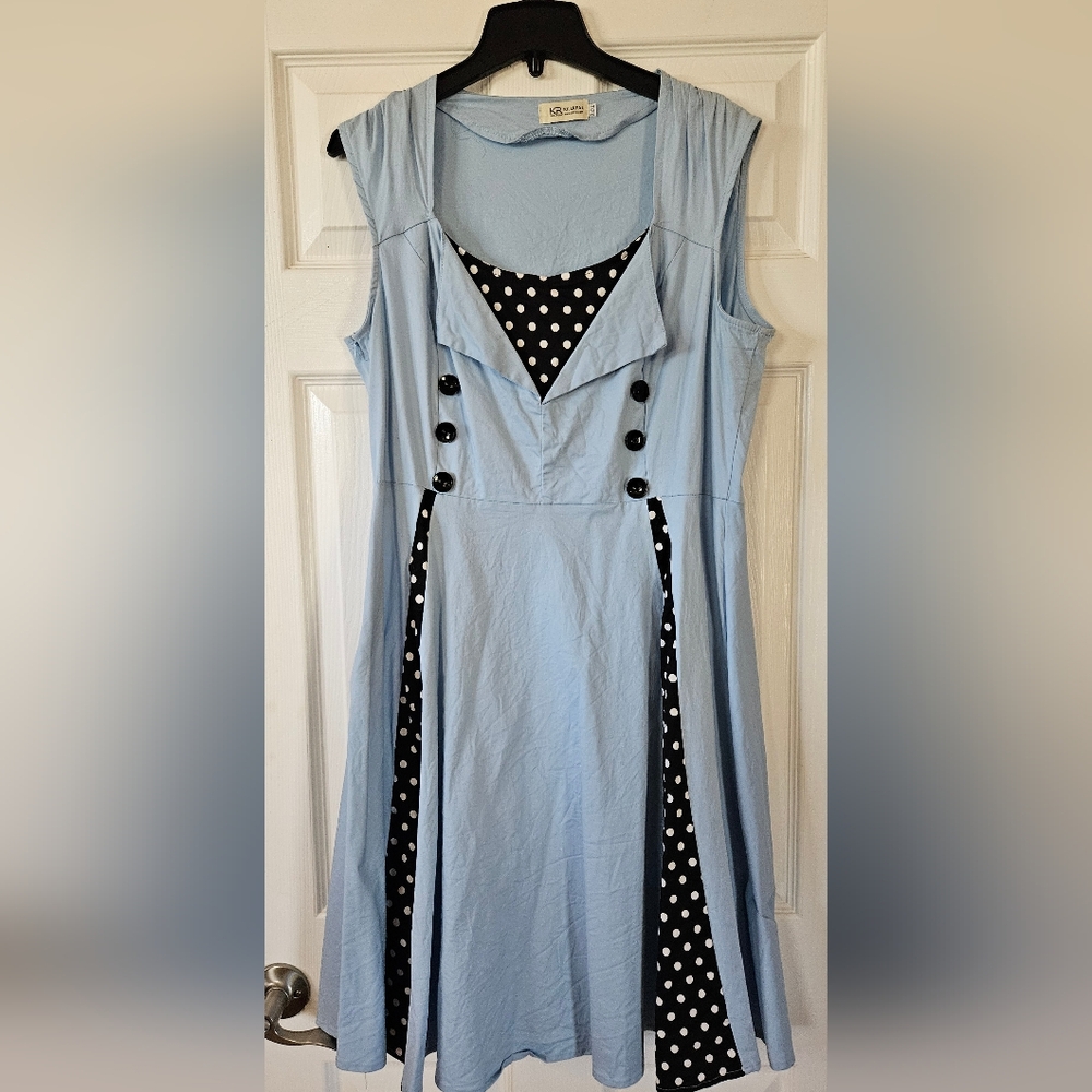 Stylish Blue Polka Dot Women's Dress